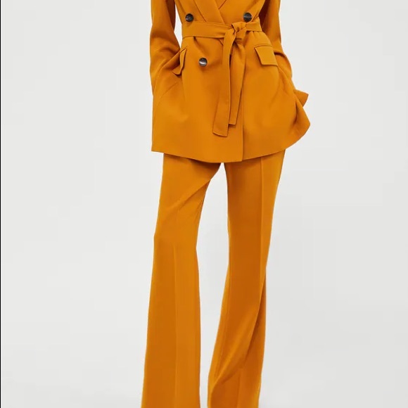 NWT ZARA MUSTARD YELLOW FLARED PANTS TROUSERS - Picture 7 of 8